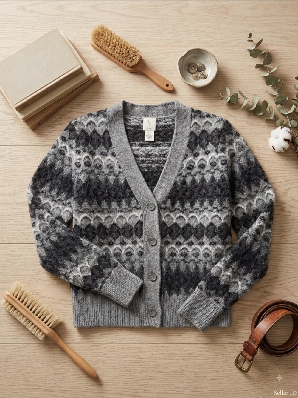 Joie Gray Patterned V-Neck Button Cardigan